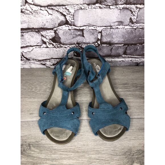 Merrell Revalli Dragonfly Blue Teal Leather Strappy Wedge Sandals Women Sz 7M US - Picture 15 of 16